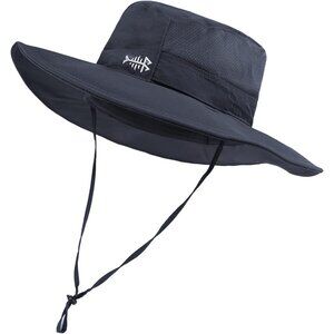 Unisex Dark Black 100% Nylon Shell Wide Brim Mesh Vent with Neck Flap Cowboy Hat